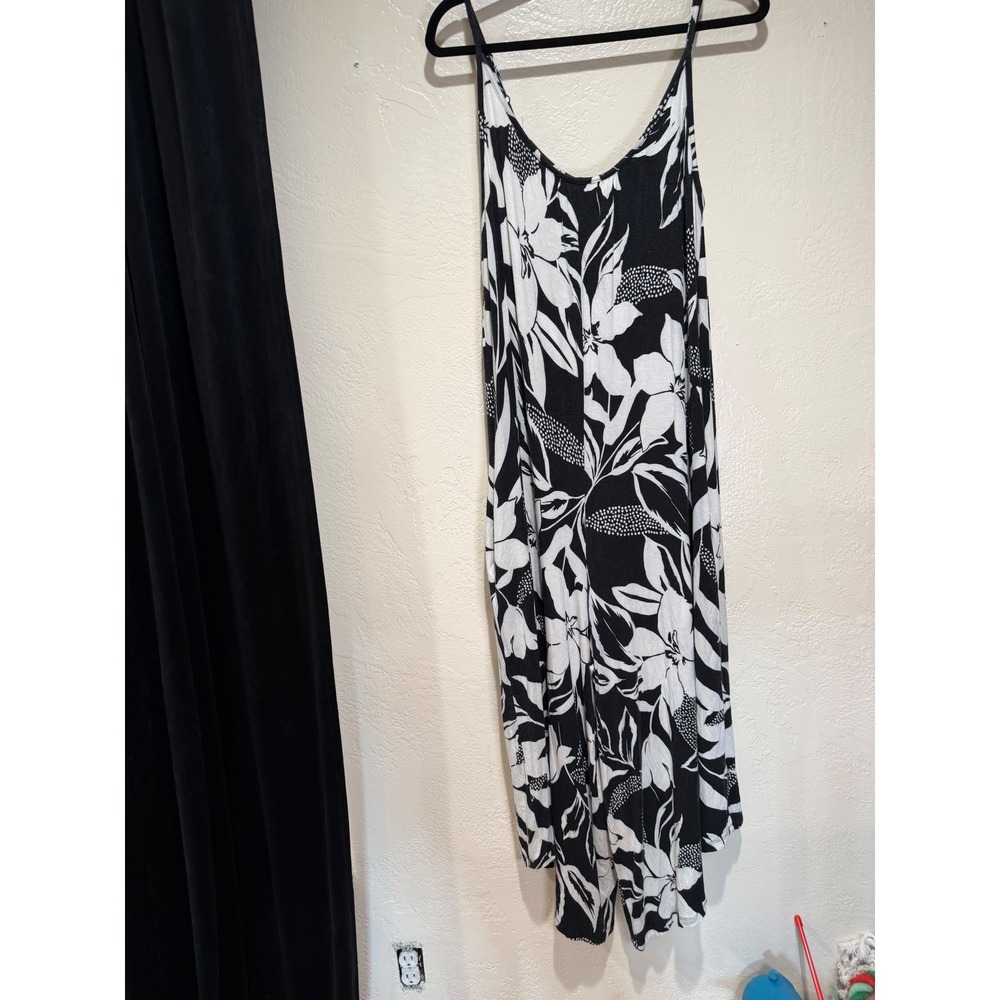 Womens eclothreads Black White Floral Wide Leg‎ Jumpsuit XL Rayon Sleeveless